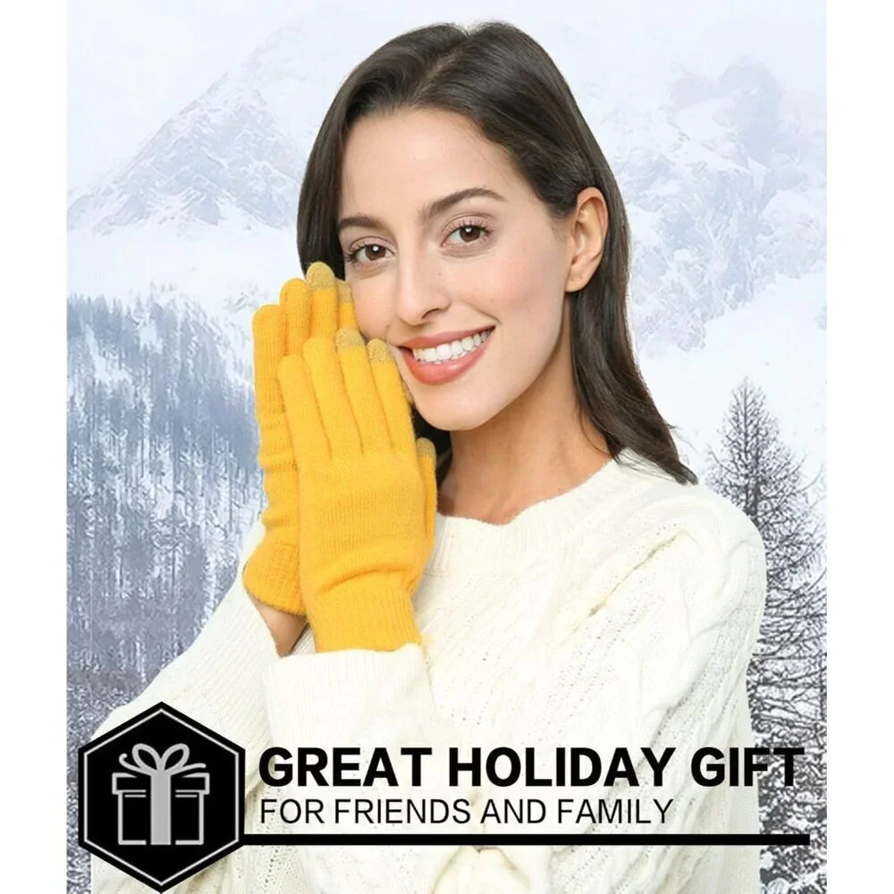 Women's Yellow Winter Touchscreen Wool Magic Warm Knit Fleece Lined Gloves